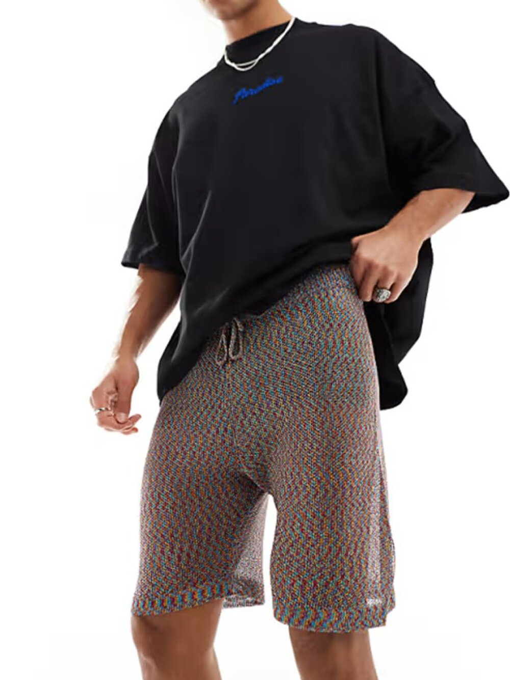 ASOS DESIGN Multi Color Metallic Knitted Drawstring Waist Unisex Shorts